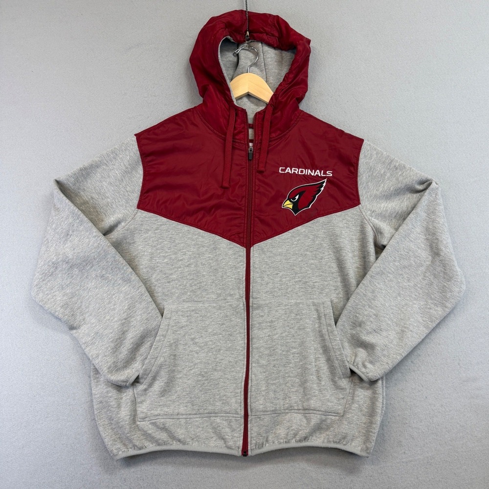 NFL Arizona Cardinals Hoodie Mens XL Grey Red Full Zip Fleece Colorblock Jacket